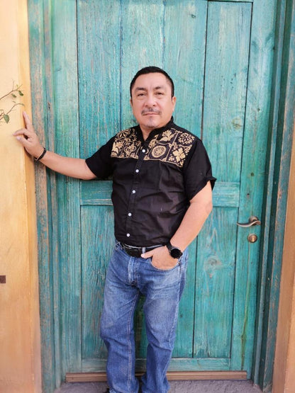 Talavera Manga Corta - Camisa de caballero  con bordado mexicano
