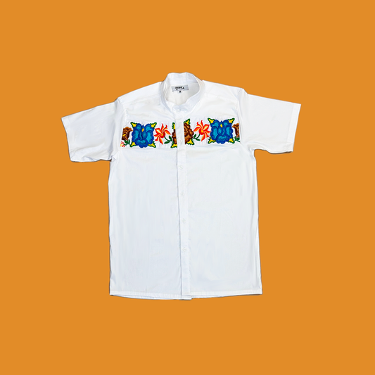 Magnolia Manga corta - Camisa de caballero con bordados mexicanos