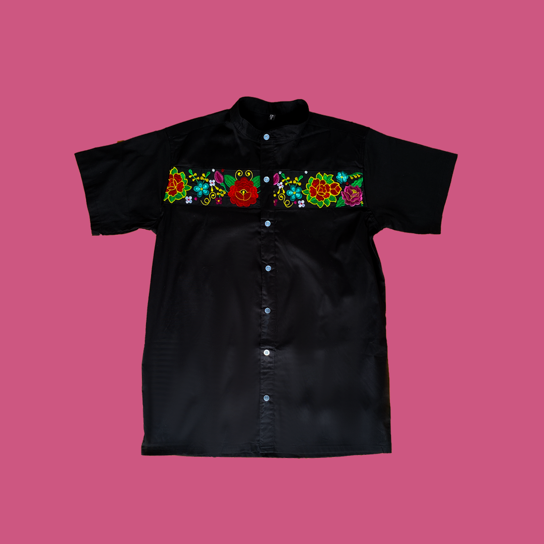 Jardín Manga Corta - Camisa de caballero con bordados mexicanos