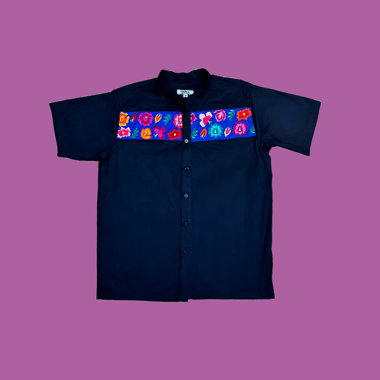 Franja azul negra - Camisa de caballero con bordado de franja azul