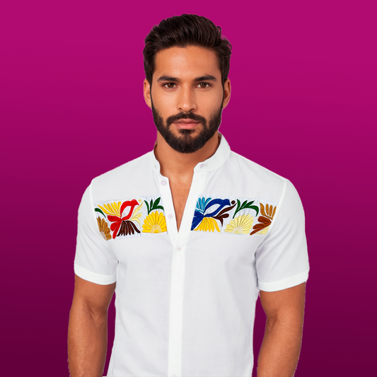Alebrije Manga Corta - Camisa de caballero con bordados mexicanos